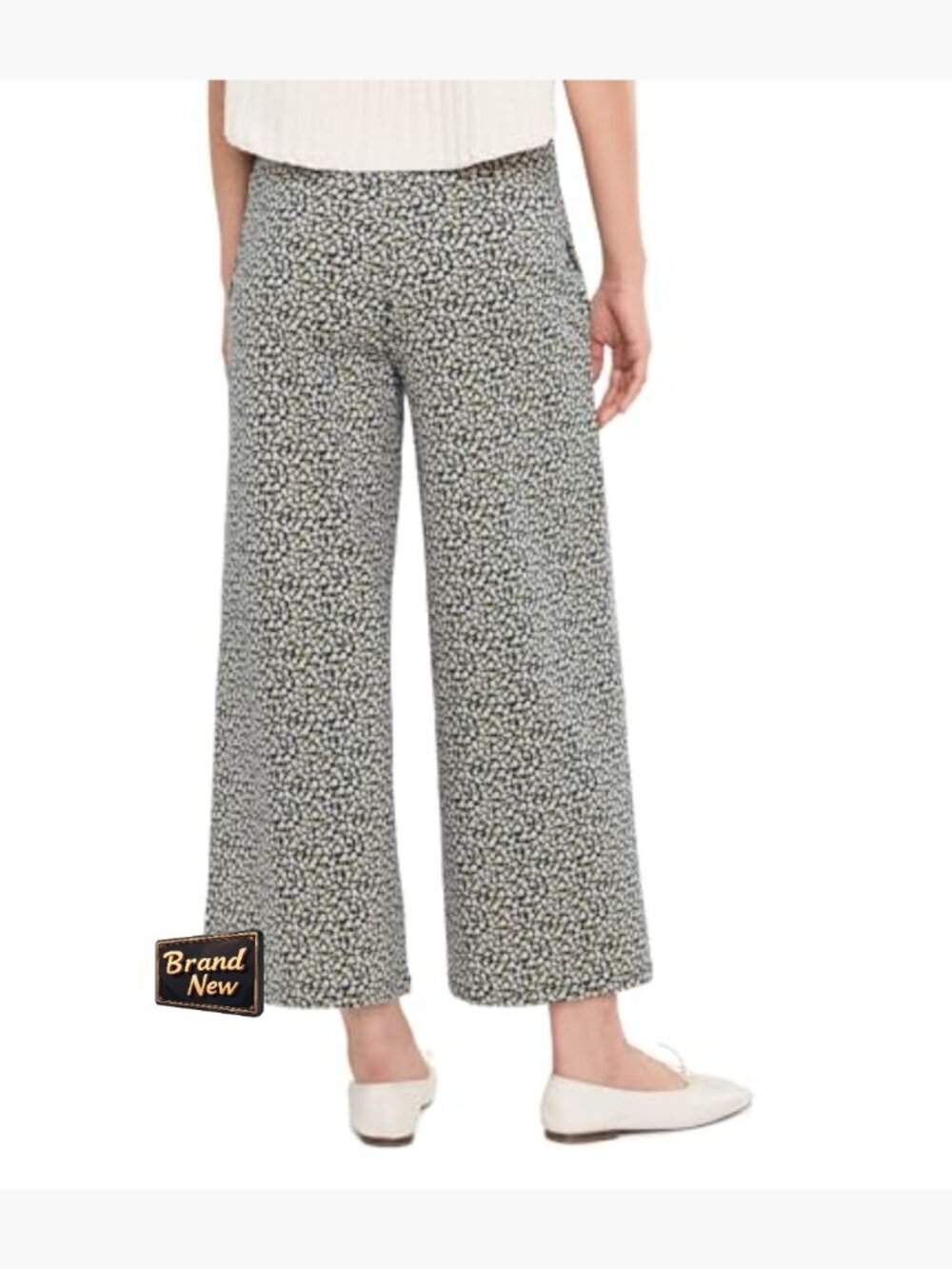 Wide Leg Crop Pants Ruched Elastic Waist Mid Rise 25 Inseam - Picture 4 of 5